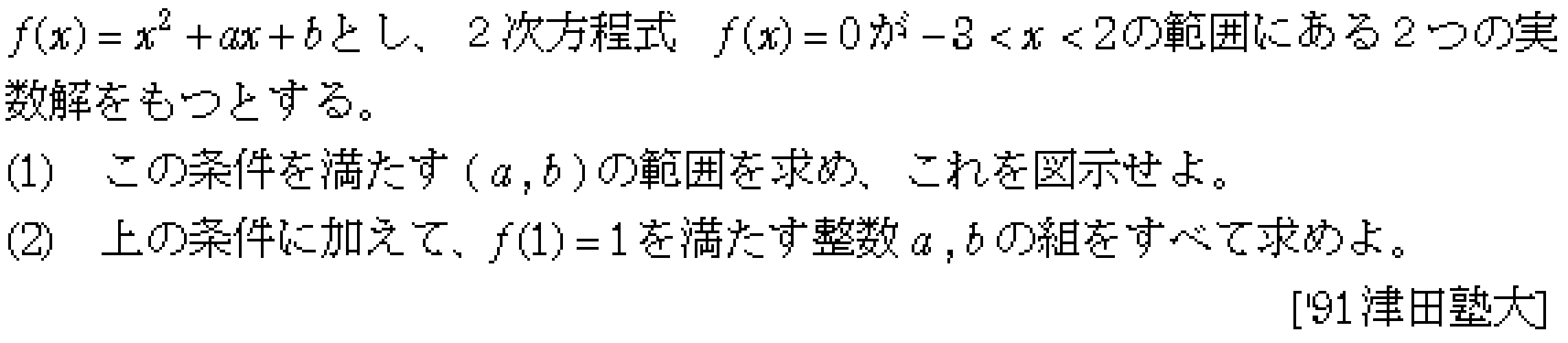 数学1 方程式不等式 二次方程式の解の存在範囲 問題4の問題画像