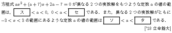 数学1 方程式不等式 二次方程式の解の存在範囲 問題17の問題画像