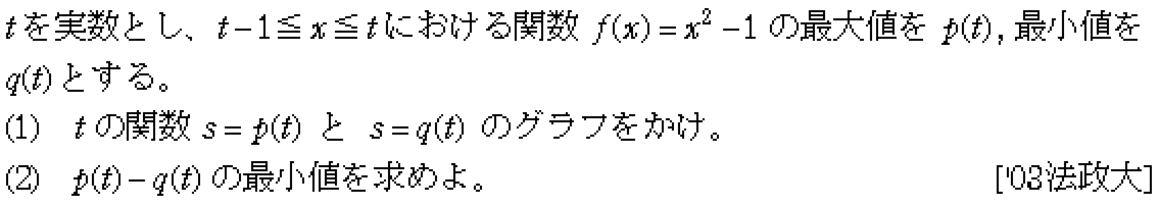 数学1 二次関数 数1最大最小 問題9の問題画像