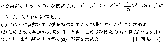 数学2 微分法 グラフ・増減・極値 問題15の問題画像
