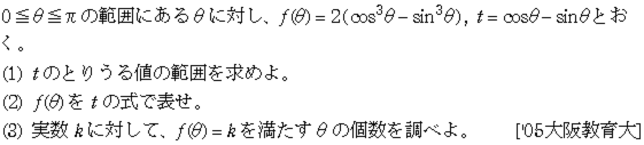 数学2 微分法 最大最小・解の個数 問題25の問題画像
