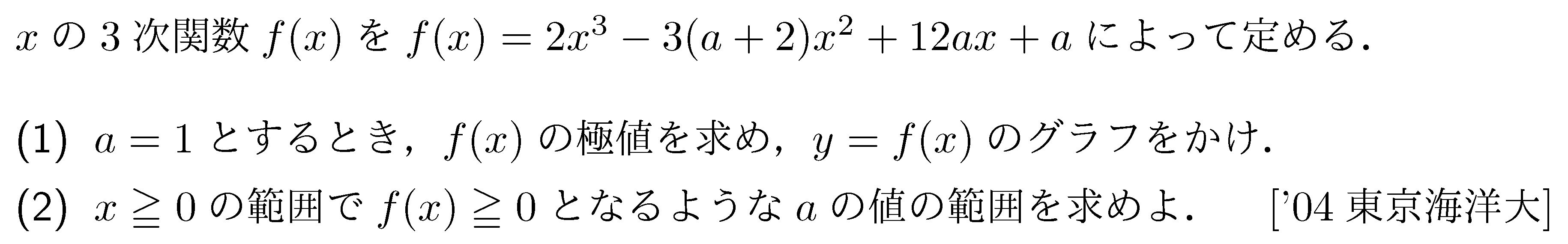 数学2 微分法 接線・不等式 問題22の問題画像
