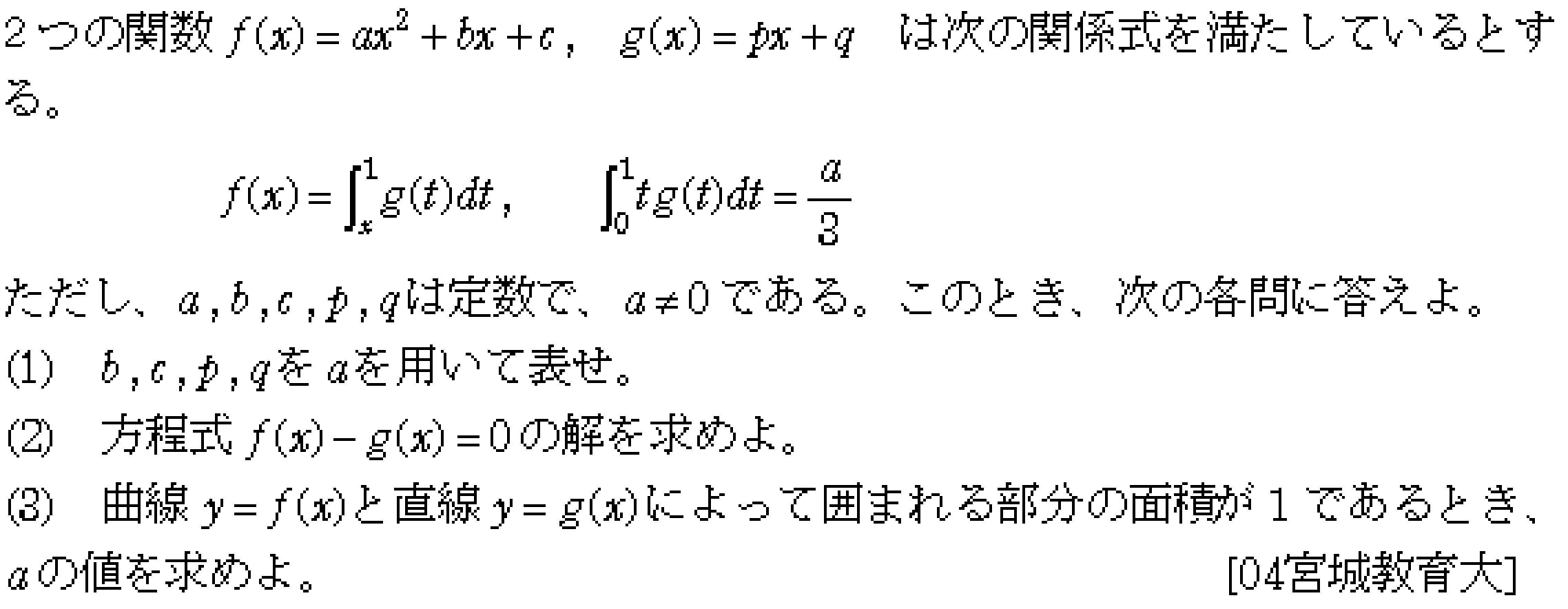 数学2 積分法 面積・接線 問題1の問題画像