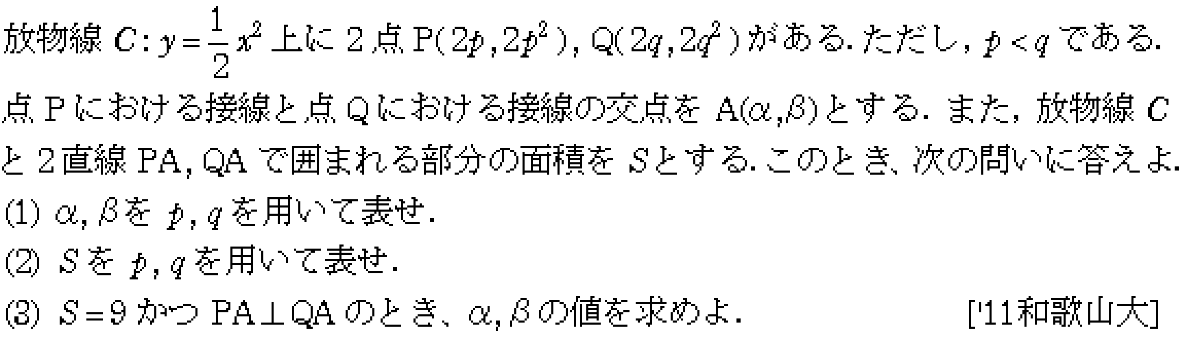 数学2 積分法 面積・接線 問題42の問題画像