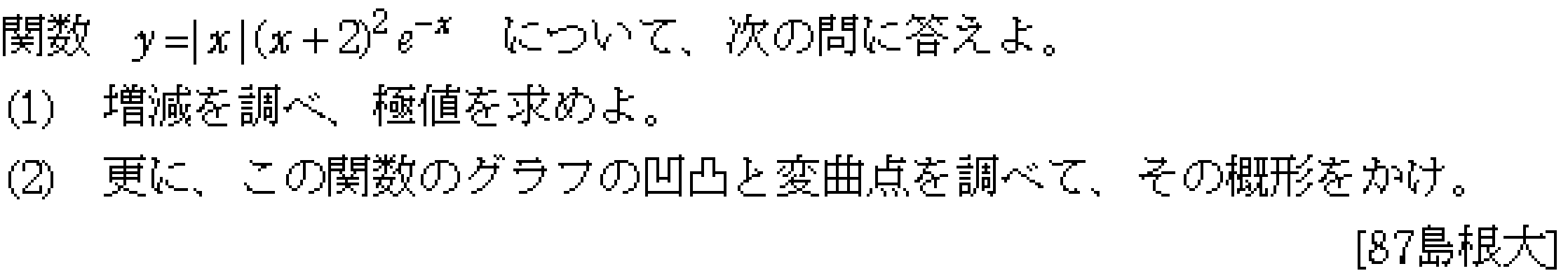 数学3 微分法 グラフ・増減・極値 問題8の問題画像