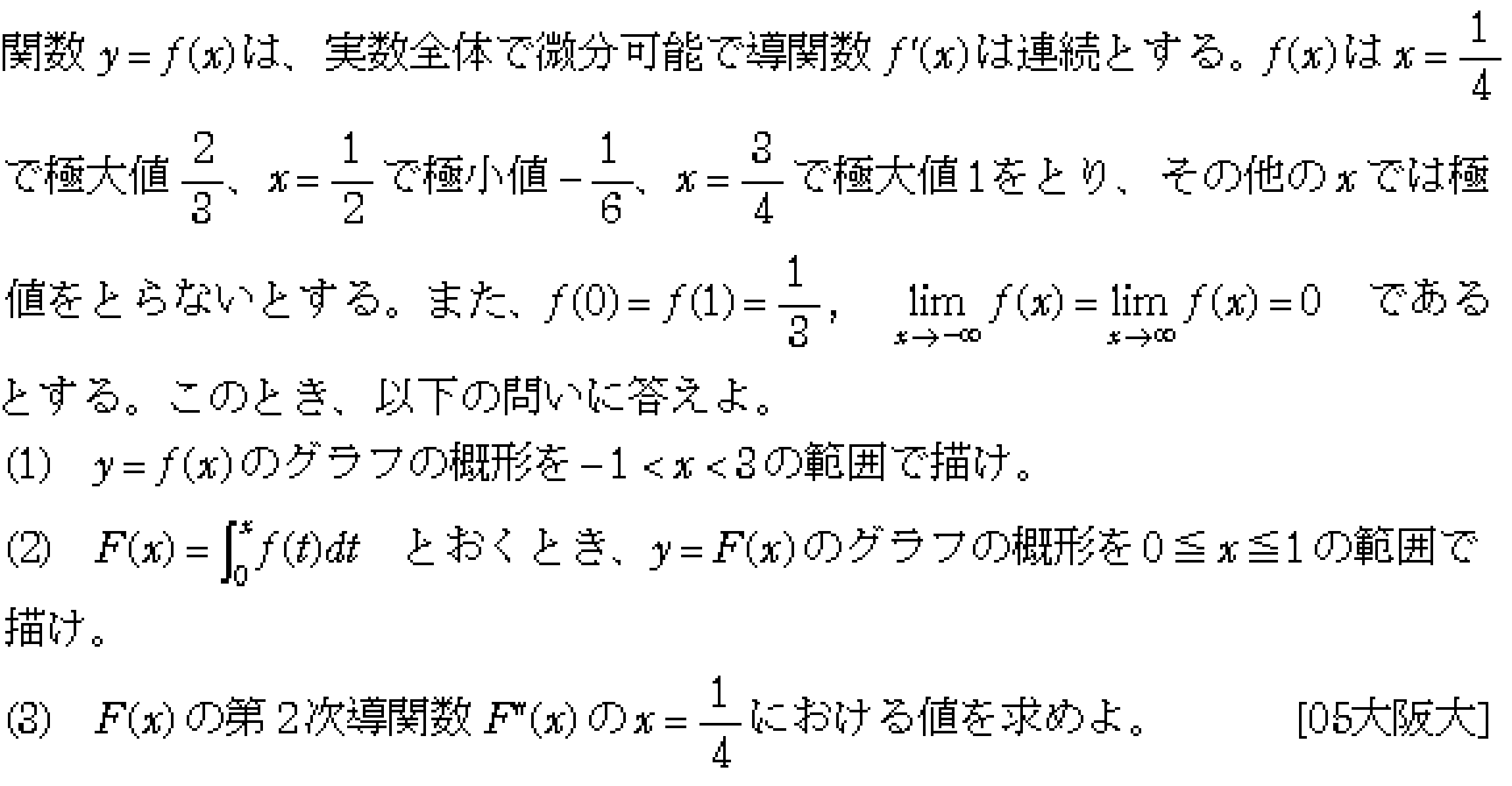 数学3 微分法 グラフ・増減・極値 問題16の問題画像