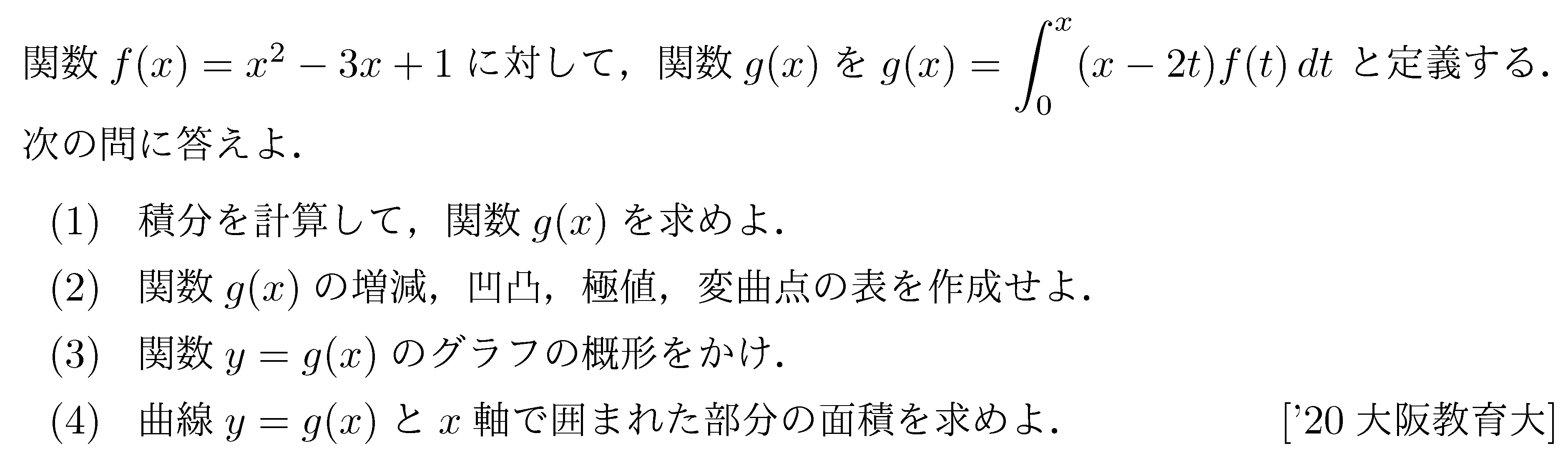 数学3 微分法 グラフ・増減・極値 問題28の問題画像