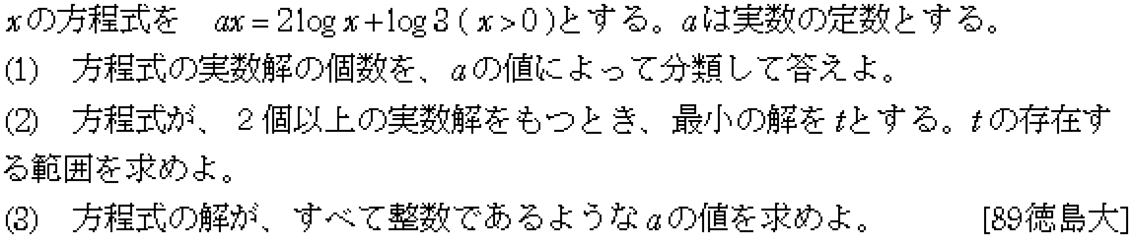数学3 微分法 最大最小・解の個数 問題20の問題画像