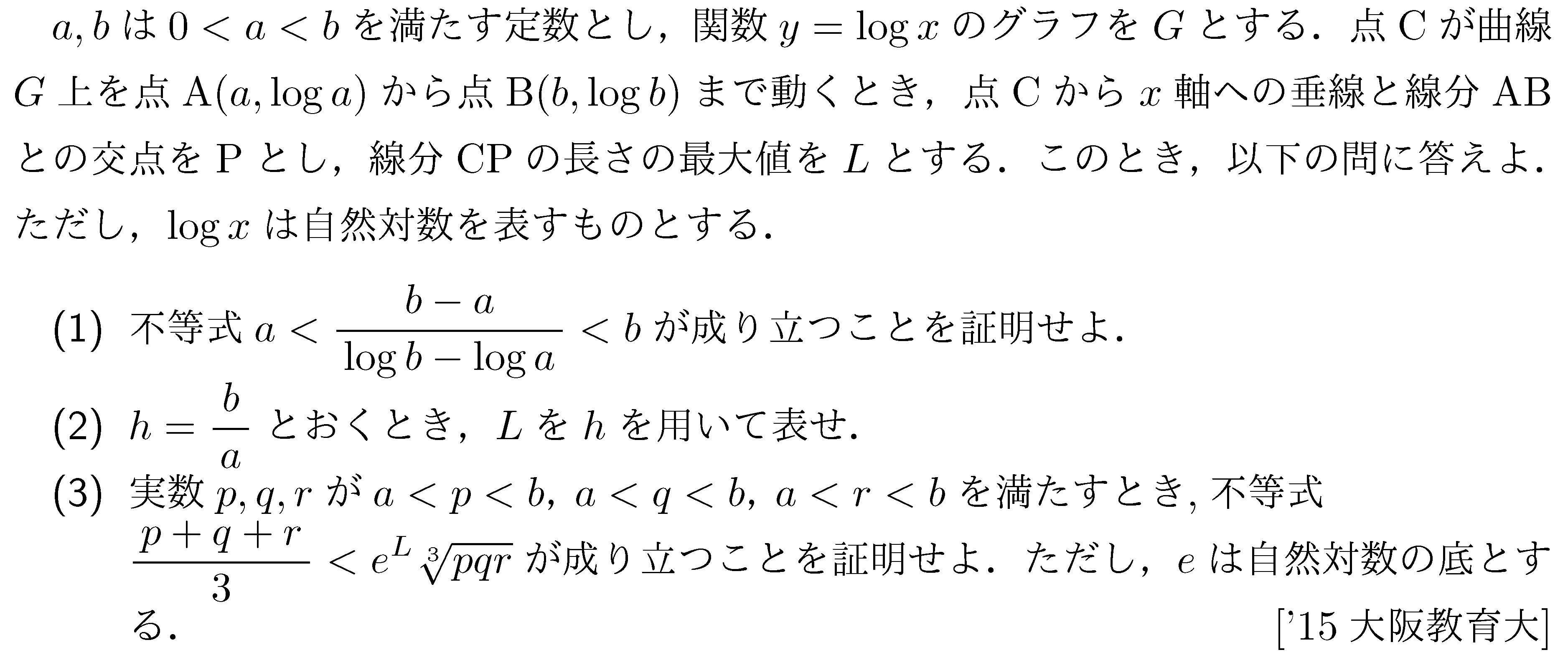 数学3 微分法 接線・不等式 問題47の問題画像