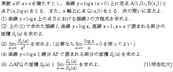 数学3 積分法 接線・極限との複合 問題45の問題画像
