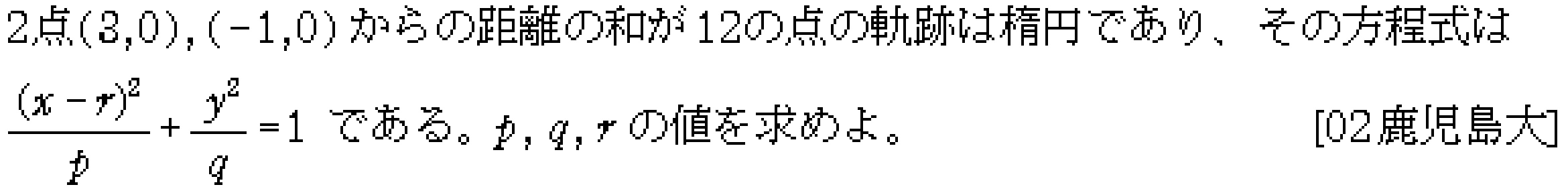 数学C 式と曲線 楕円 問題9の問題画像